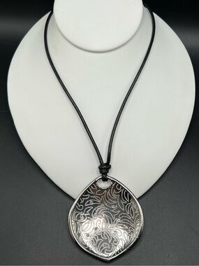 Chico's Black Cord Necklace Silver Tone Reversible Pendant